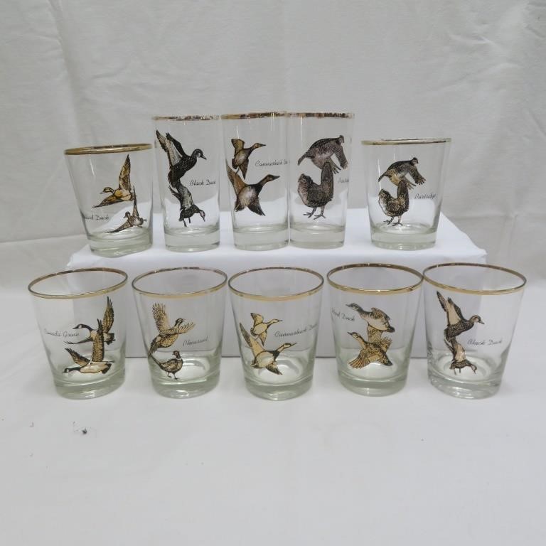 Wild Game Bird Drinking Glasses - Gold Rimmed