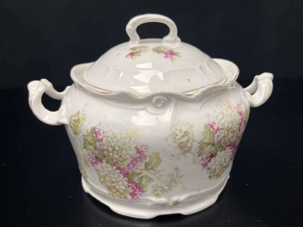 Antique Floral Porcelain Biscuit Jar Lid & Handles