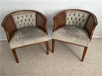 Pair of MCM cane back, wood barrel chair