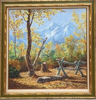 Large Forest Mountain Scenery Original Oil On Canv