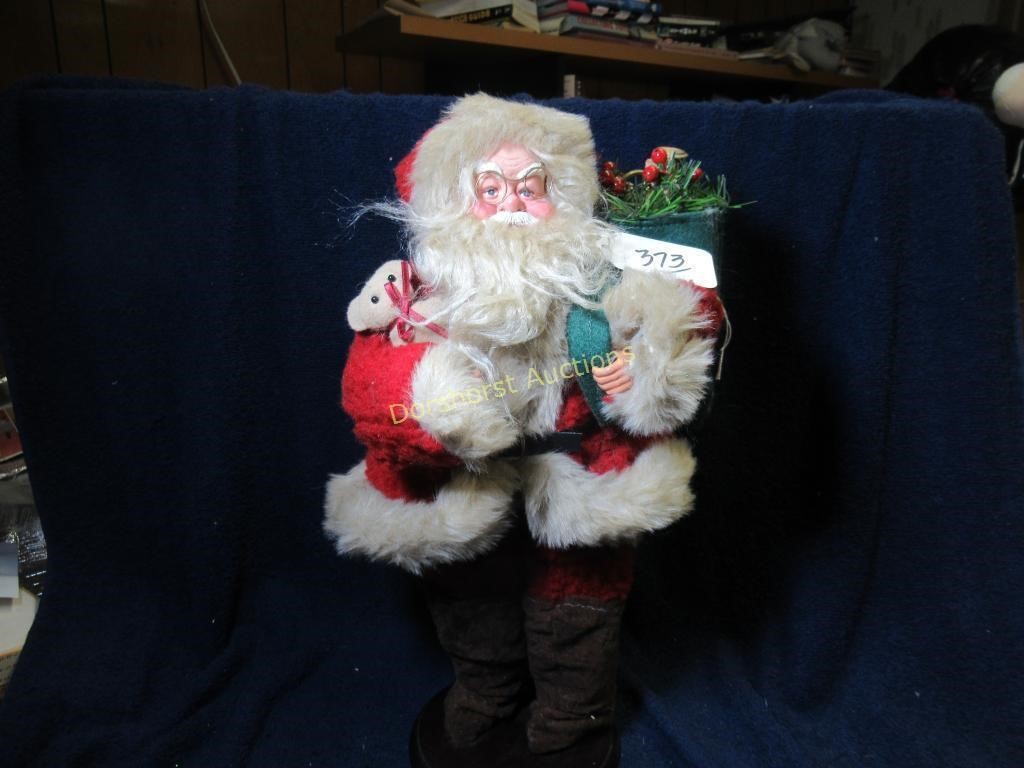 VINTAGE SANTA W/ TEDDY BEAR ON STAND - FAKE FUR -