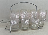 (7) Mid-century glasses with holder
