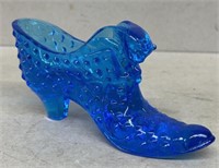 Blue Hobnail glass shoe