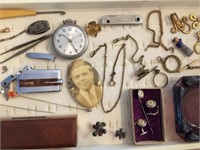 ANTIQUE JEWELRY & MORE, INCLUDING POCKET WATCH CHA