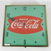 Coca-Cola clock, 1960's, green with red fishtail