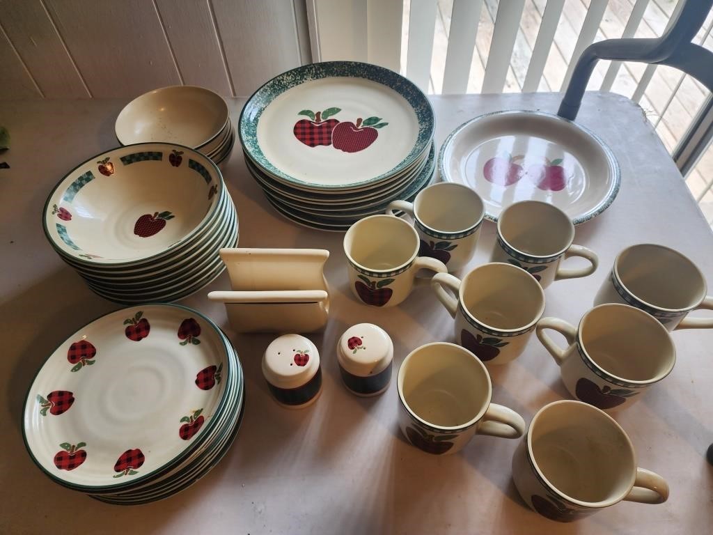 Applejack International china plates bowls, mugs,