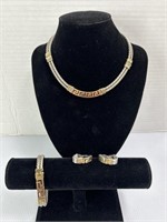 Sterling and Gold Earrings, Necklace, and Bracelet