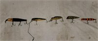 5 Vintage Wood Fishing Lures