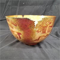 Enameled art bowl with symbols