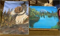 2 hand painted oil paintings on canvas, one of a