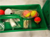Green Plastic Tackle Box w/Removable Tray Bobbers