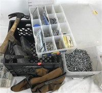 Assortment of Nails, Nuts, Bolts, Hammers