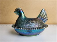 Hen On Nest Carnival Glass Dish