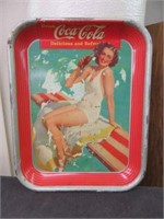 1939 COCA-COLA SPRINGBOARD GIRL TRAY 13"T X 10.5"W