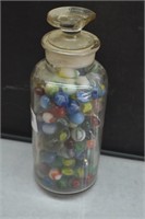 Apothecary Jar w/stopper full of Vintage Marbles