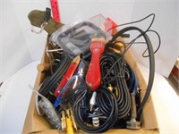 Box full of Cables, Stapler, Bulbs, Etc