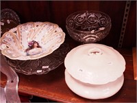 Six items including a covered porcelain potty,