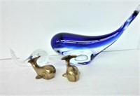(4) Vtg Whale/Fish Figures w/ Glass & Brass