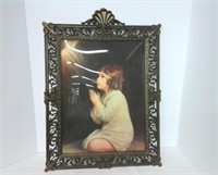 Vtg Italian Brass Tone Convex Glass Praying Child