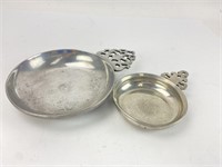 Pair of Pewter Porriagers ,  6" and 4" d