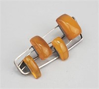 Silver Art Deco Russsian Amber Brooch.