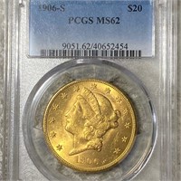 1906-S $20 Gold Double Eagle PCGS - MS62