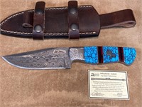 David Yellowhorse Custom Damascus Knife Turquoise