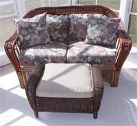 Lot #2064 - Wicker and Rattan two cushion floral