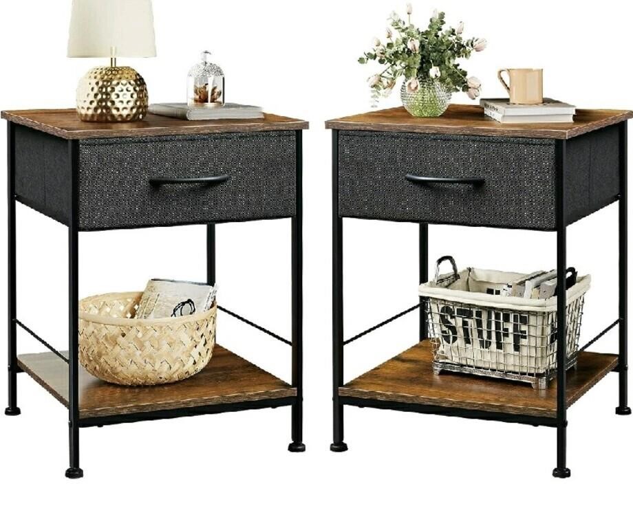 WLIVE, Nightstand, Set of 2 with Fabric Storage Dr