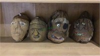 Awesome lot of carved coconut heads vintage in