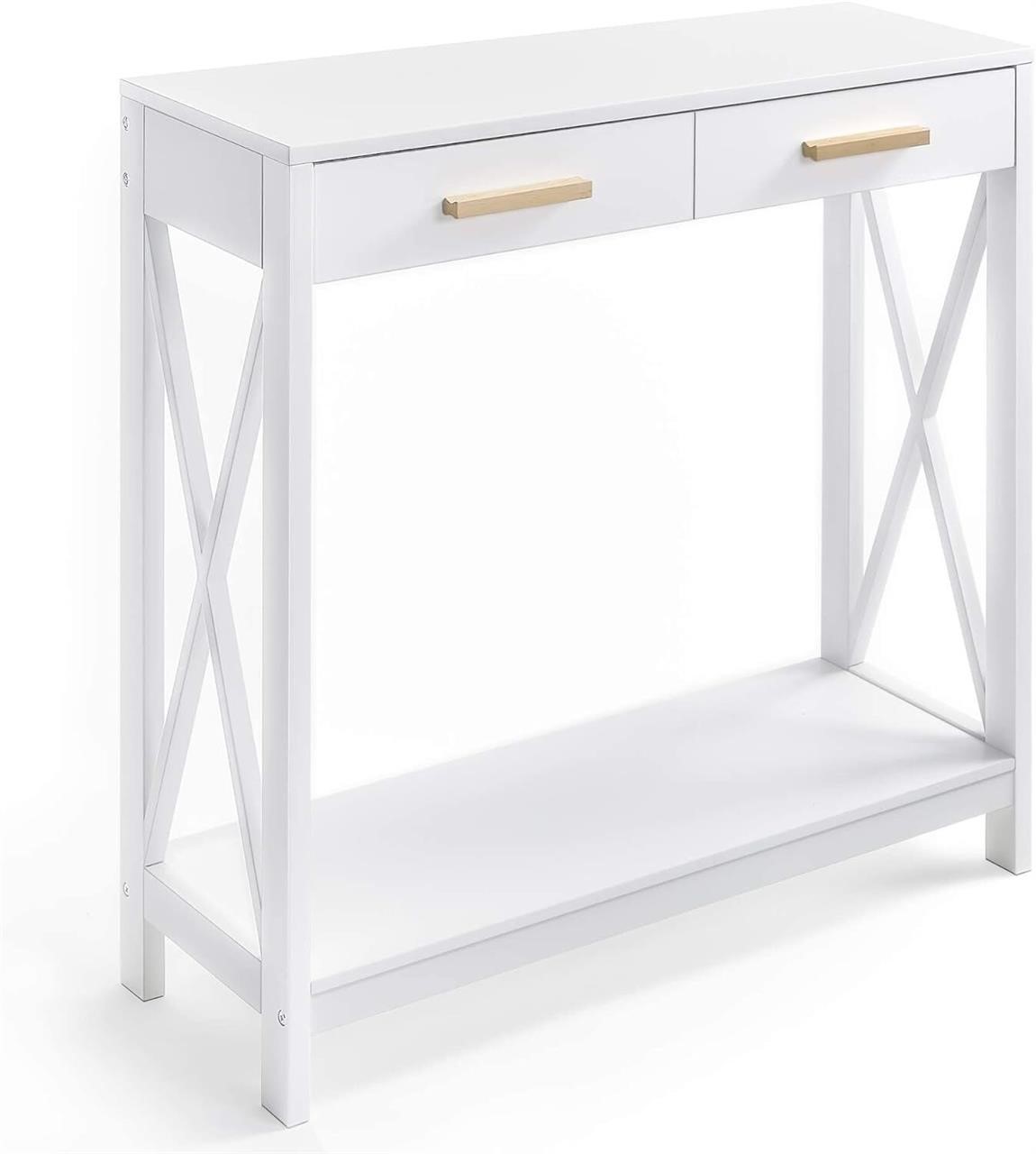 White 2-Tier 2-Drawer Console Table  Entryway