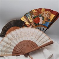 3 Vintage Asian Hand Fans - 1 is Embroidered Lace
