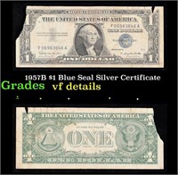 1957B $1 Blue Seal Silver Certificate Grades vf de