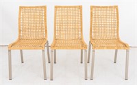"Nandor" Wicker and Chrome Dining Chairs, 3
