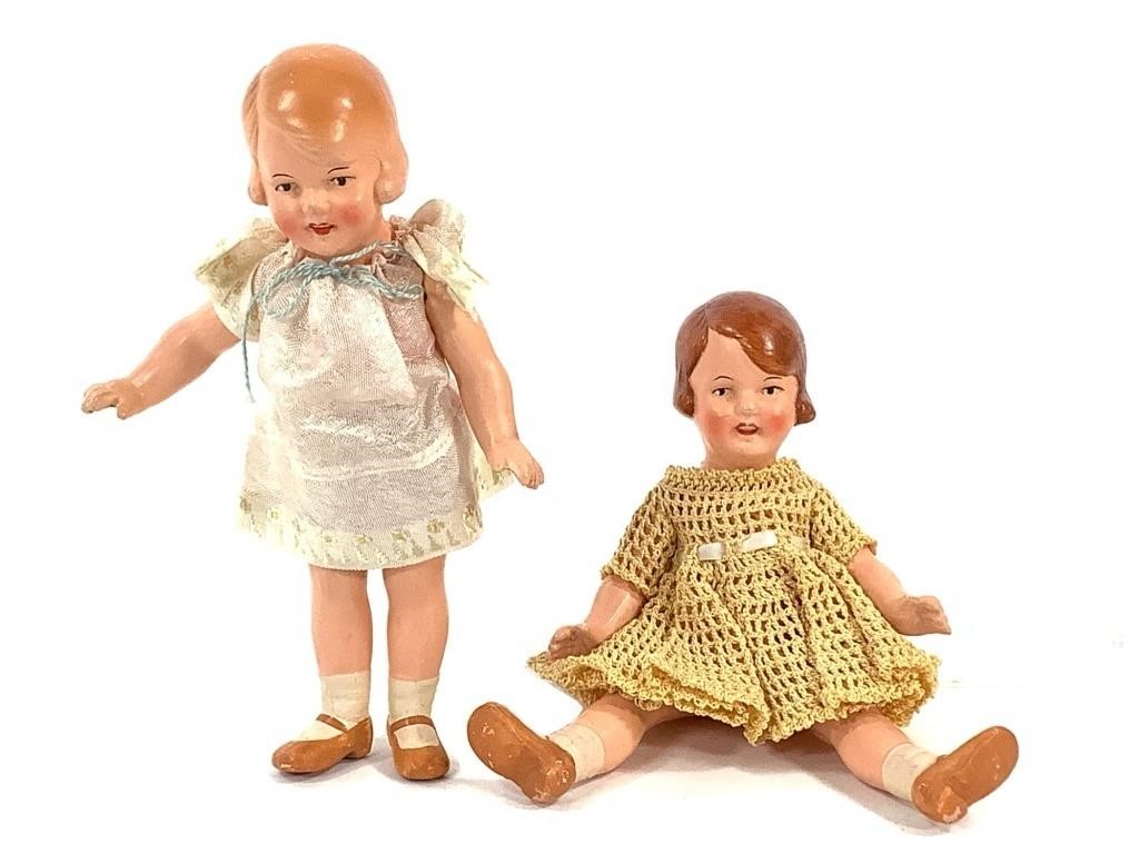 2 German All Bisque Jointed Dolls #5575, 7"