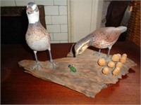 Pair of Hand Carved Quail by Arlyn