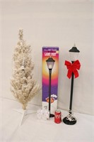 30" Lamp Post & 36" White Frosted Xmas Tree