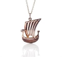 Danish Viking long boat silver pendant and chain