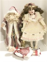 2 Porcelain Dolls and Father Christmas