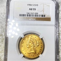 1906-S $10 Gold Eagle NGC - AU55