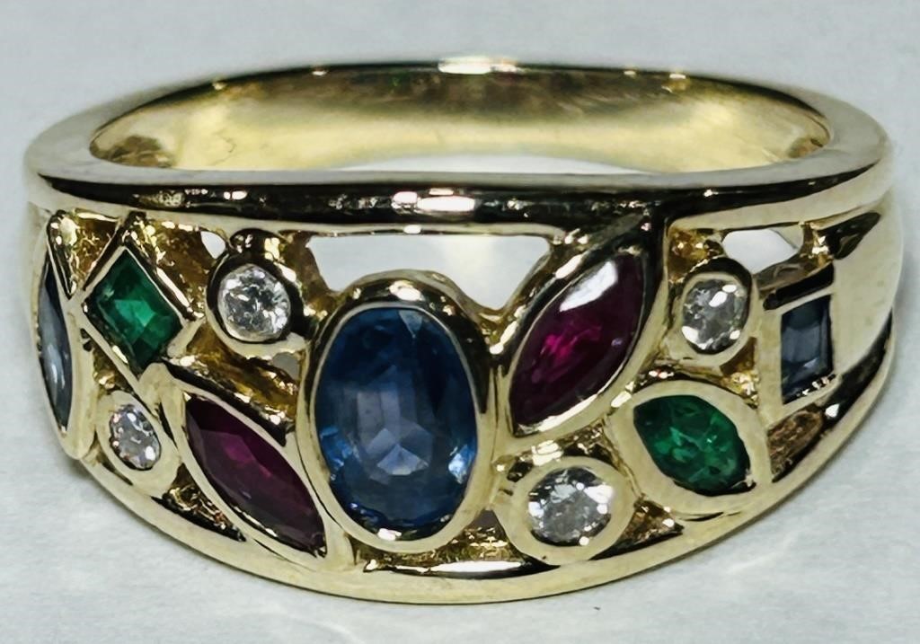 14KT YELLOW GOLD SAPPIRE/RUBY/EMERALD/DIAMOND