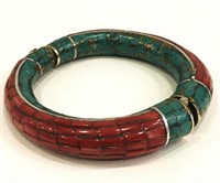 Natural Tibet Hand Made Coral & Turquoise Bangle