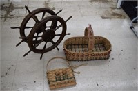 Ship Wheel Magazine Rack & Baskets