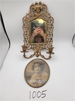 Metal Medieval Mirror/Candle Holder, Portrait