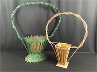 anitque wicker flower baskets, tin liner