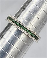 Sterling Emerald White Topaz Band Ring Sz 6.75 Tw