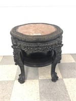 Oriental Heavily Carved Marble Top Stand