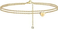 14k Gold-pl. Initial "j" Layered Heart Anklet