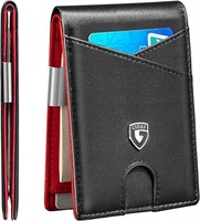 Red Black Leather Rfid Bifold Slim Wallet