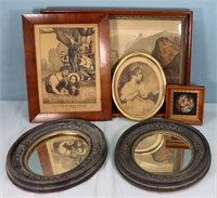 Victorian Lithographs, Framed Mirrors + Tray